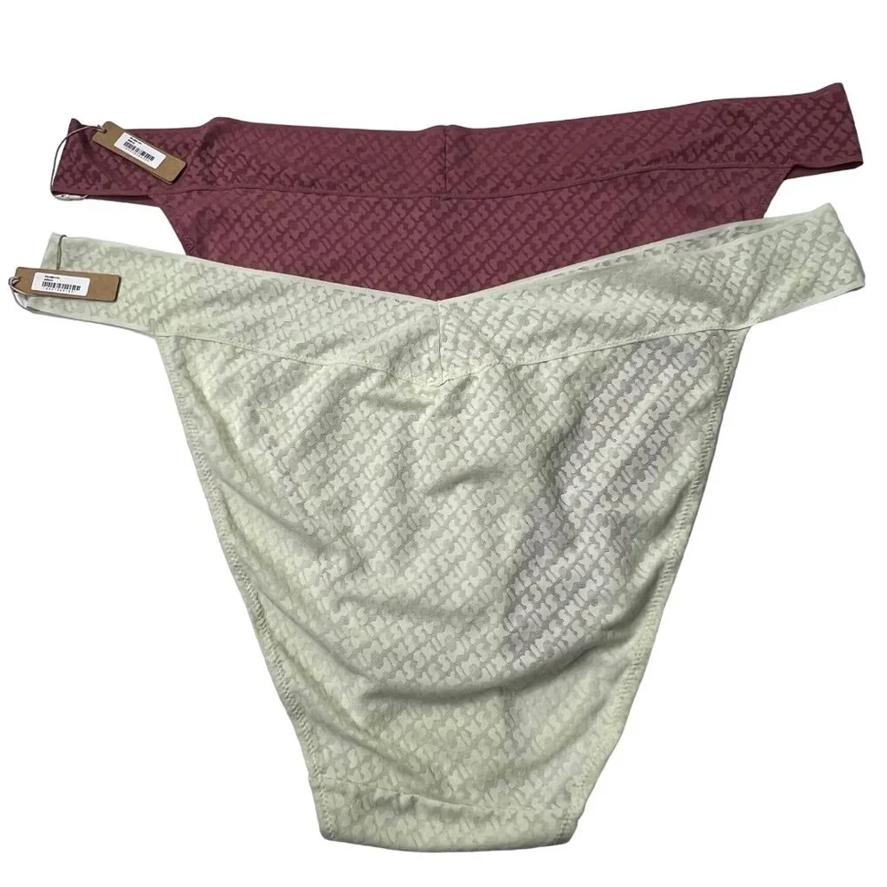 SKIMS Logo Mesh Cheeky Brief Lot of 2‎ Bone Berry 4X